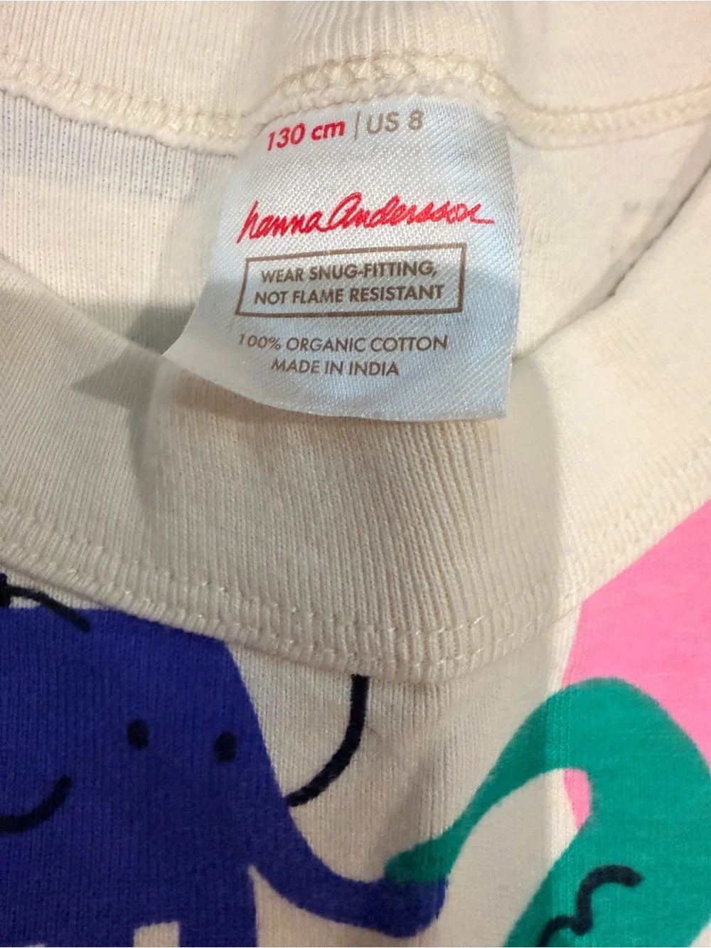 Hanna Andersson White Pajama Set with Pink, Blue, Green & Yellow Animal Print